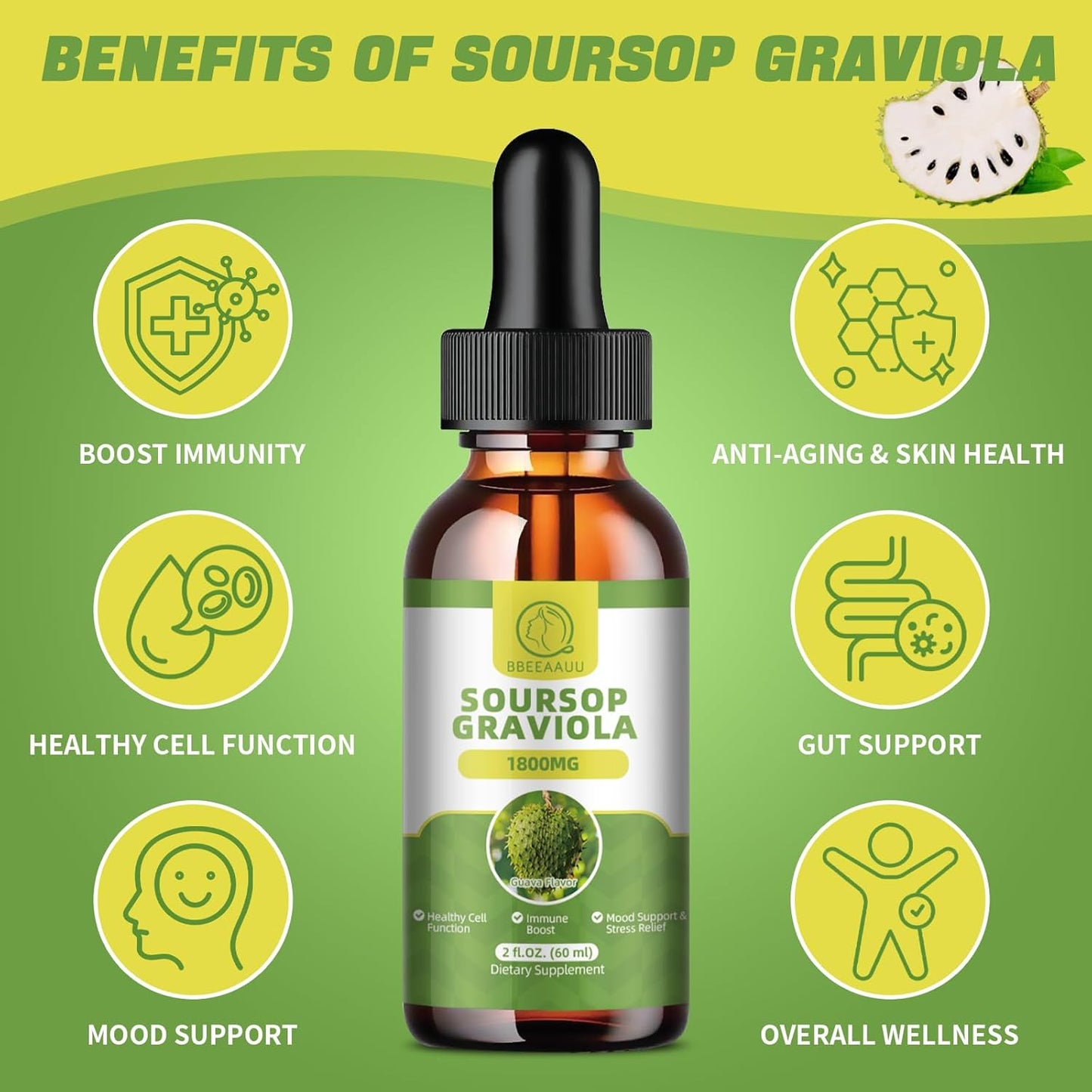 Organic Soursop Graviola Liquid Drops and Capsules for Immune Support