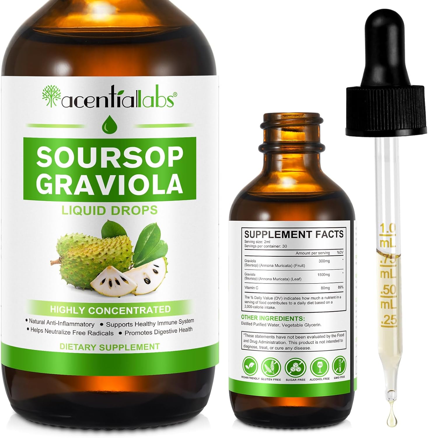 Organic Soursop Graviola Liquid Drops for Cell Support and Immune Health - 2 Fl Oz