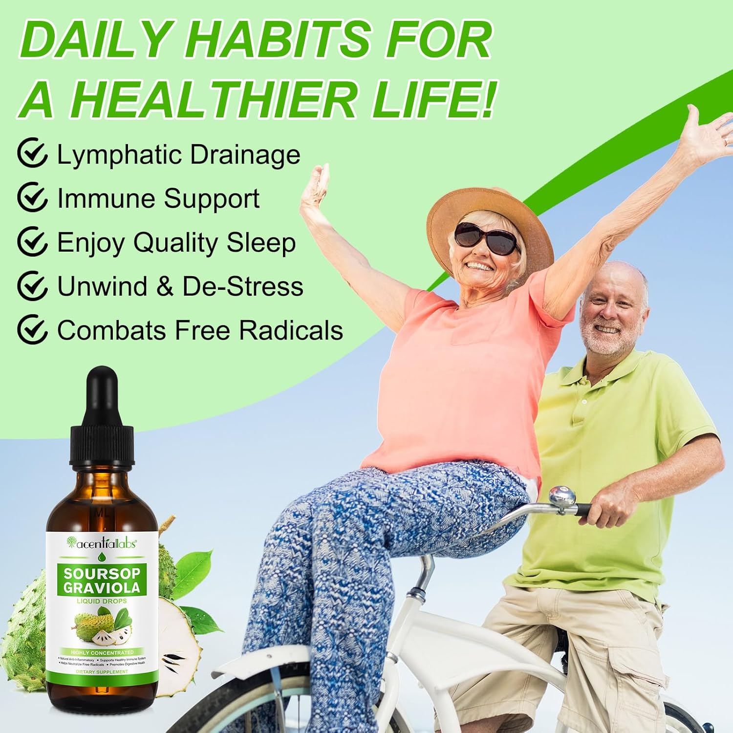 Organic Soursop Graviola Liquid Drops for Cell Support and Immune Health - 2 Fl Oz