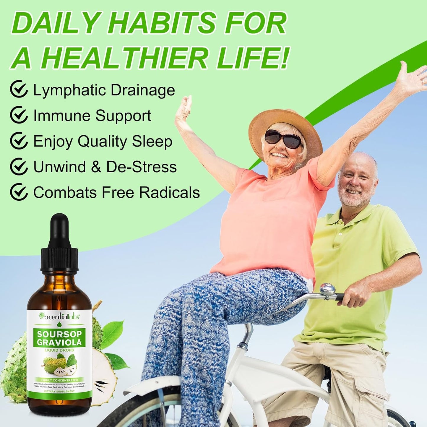 Organic Soursop Graviola Liquid Drops for Immune Support and Cell Health - 2 Fl Oz, No Sugar/Gluten - Natural Herbal Goodness