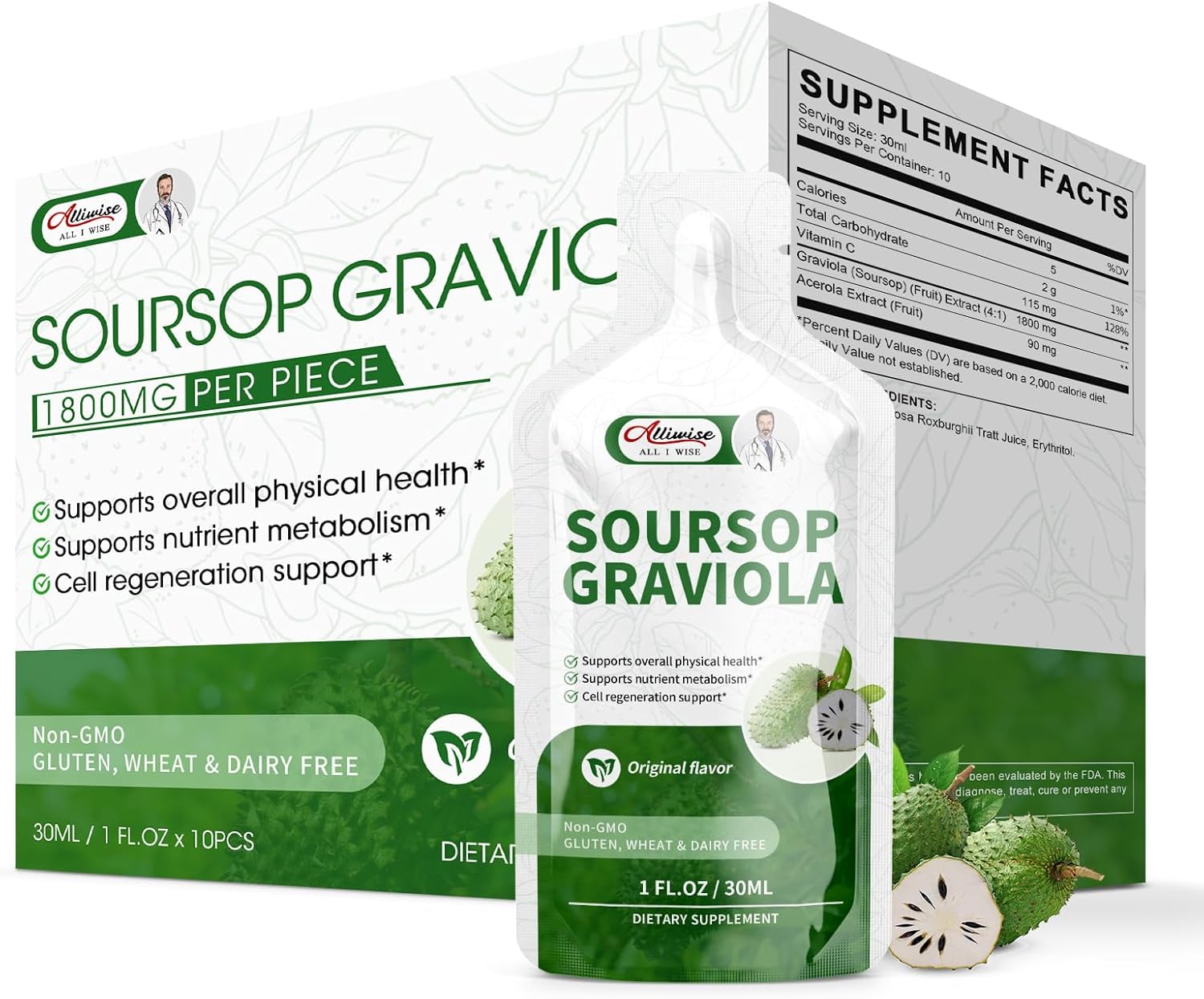 Organic Soursop Graviola Liquid Extract for Cell Support & Immune Boost - 10 FL OZ