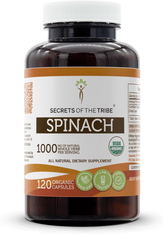 Organic Spinach Capsules - 1000mg, USDA Certified, Dried Leaf Extract - 120 Count