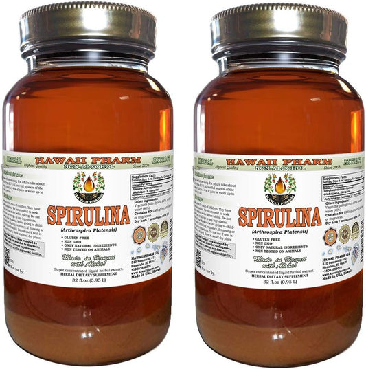 Organic Spirulina Alcohol-Free Liquid Extract, Hawaii Pharm USA, 2x32 fl.oz - Natural Herbal Supplement from Dried Algae