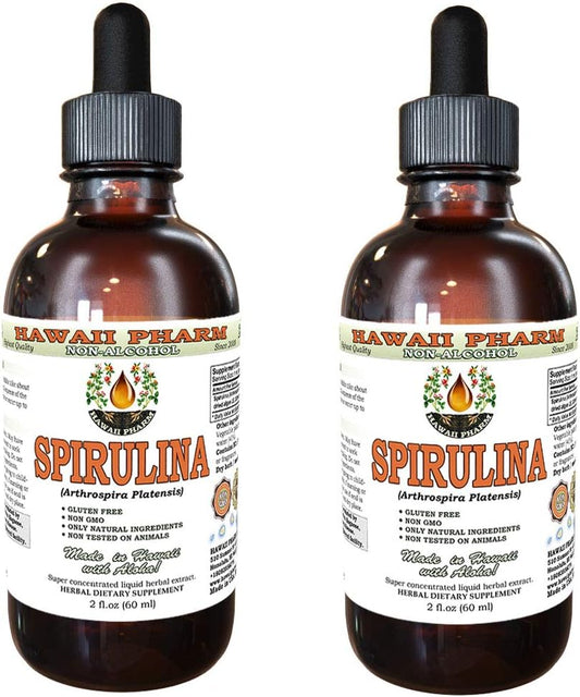 Organic Spirulina Liquid Extract - Alcohol-Free Dried Algae Glycerite Supplement 4 fl.oz - Hawaii Pharm USA