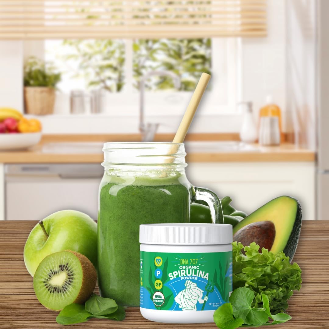 Organic Spirulina Powder - 83 Servings (8.82 oz / 250g) Non-GMO Blue Green Algae, Raw & Vegan - 250g Spirulina Powder