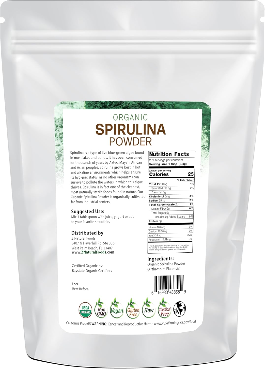 Organic Spirulina Powder - Pure Blue-Green Algae Superfood with Amino Acids, High Beta-Carotene Content - 5 lbs