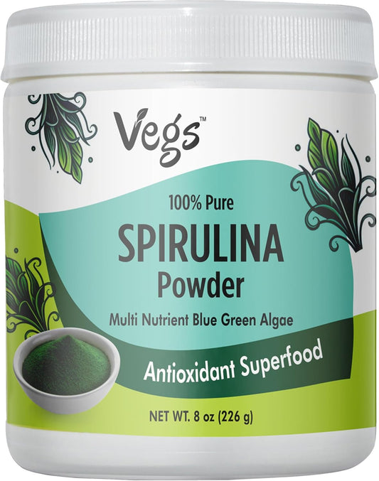 Organic Spirulina Powder - Superfood Blend with Antioxidants, Chlorophyll, Vitamins & Minerals - Cleanse, Boost Energy & Immunity - Vegan, Non-GMO - 8 oz
