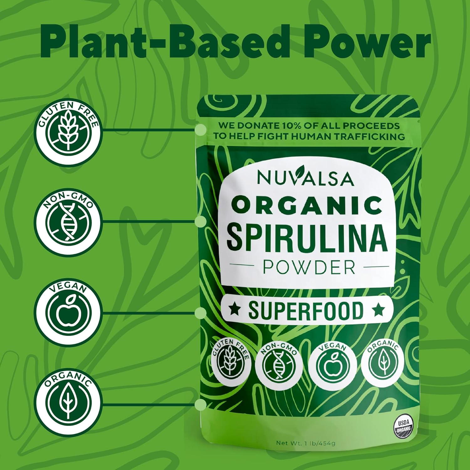 Organic Spirulina Powder 1lb – Pure Superfood Supplement from Blue Green Algae, Non GMO, Vegan, USDA Certified Organic - 100 Servings