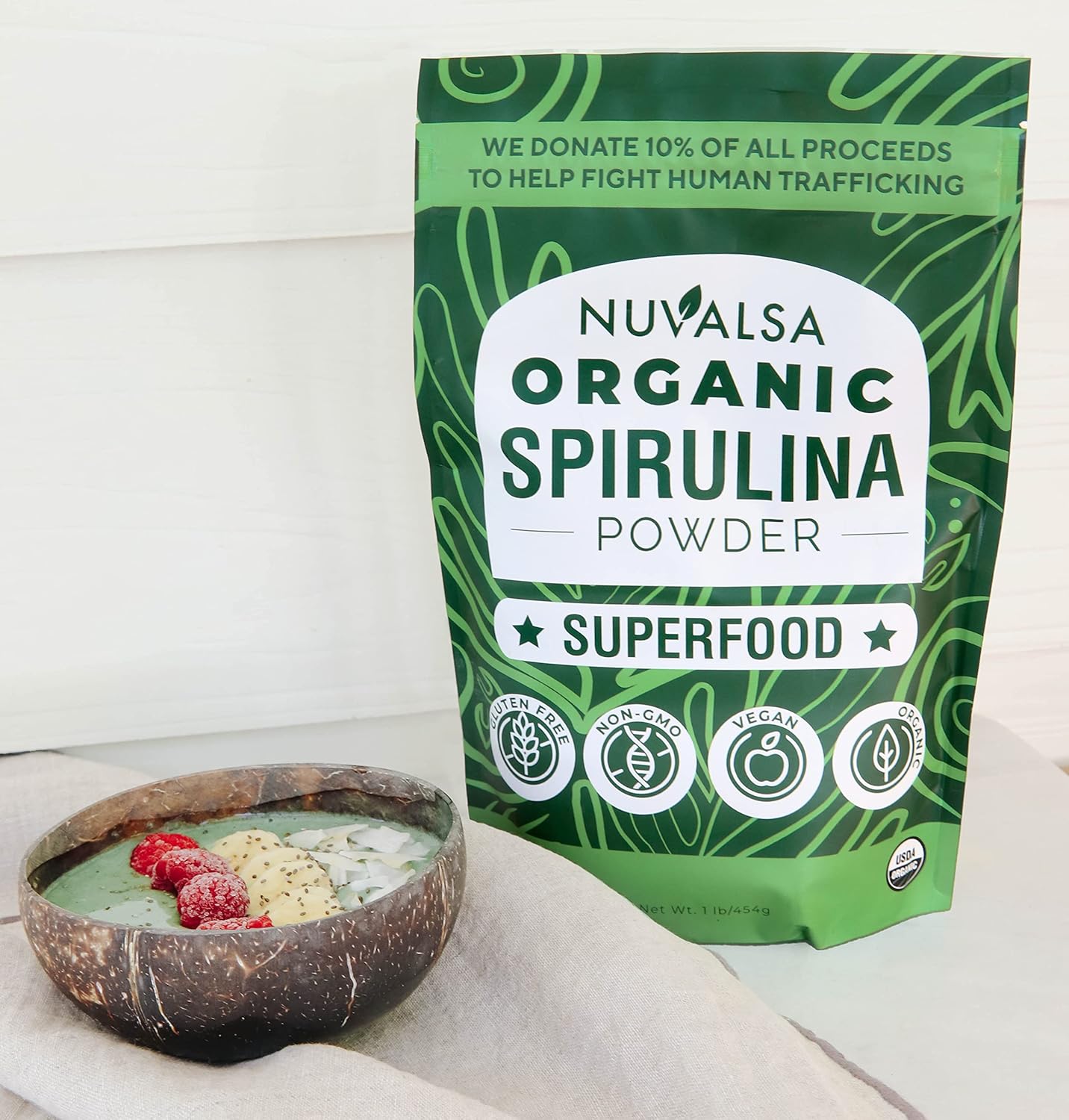 Organic Spirulina Powder 1lb – Pure Superfood Supplement from Blue Green Algae, Non GMO, Vegan, USDA Certified Organic - 100 Servings