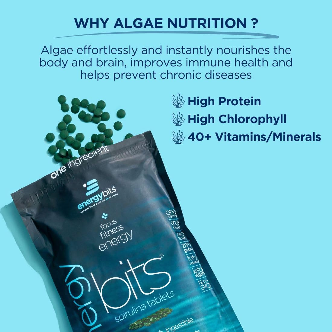 Organic Spirulina Tablets - Plant-Based Algae Superfood for Focus, Fitness, Energy - Plant Protein, Vitamin B12, Omega 3 - Keto & Vegan - 1000 Tablets - BoostGo Australia