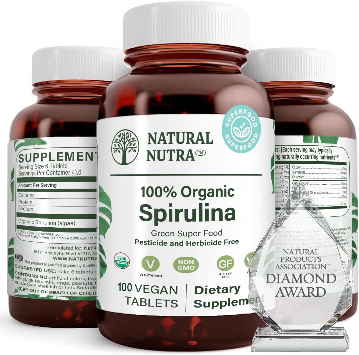 Organic Spirulina Tablets for Metabolism, Liver Health, and Immunity - 100 Vegan Tablets, 300mg