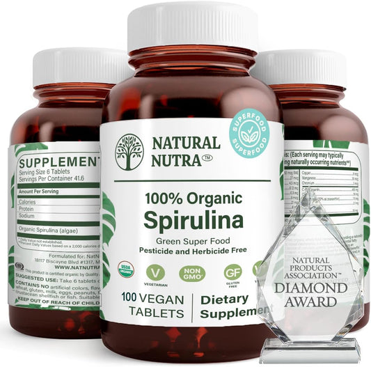 Organic Spirulina Tablets for Metabolism, Liver Health, and Immunity - 100 Vegan Tablets, 300mg
