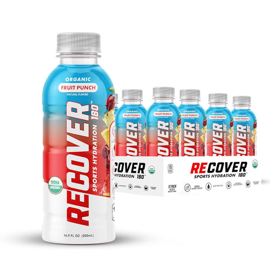 Organic Sports Hydration Drink with Electrolytes, Vitamins, and No Added Sugar - Fruit Punch Flavor (16.9 Fl Oz, Pack of 12)