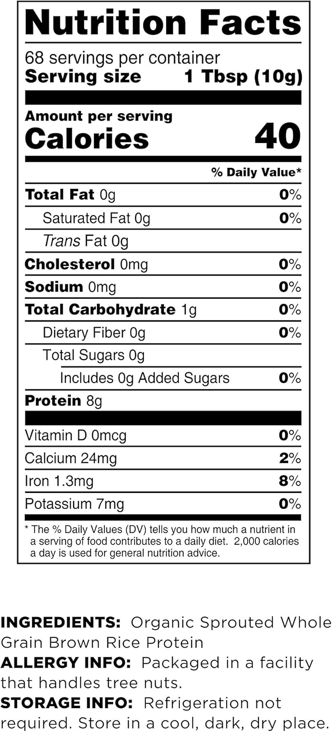 Organic Sprouted Brown Rice Protein Powder by Terrasoul Superfoods - 1.5 Pounds