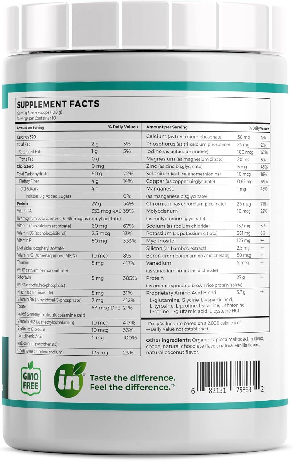 Organic Sprouted Rice Protein Isolate - Non-GMO, Gluten-Free, Vegan, Unsweetened Coco-Choc Flavor, Nutritional Support for Gut Health (2.2 lbs)