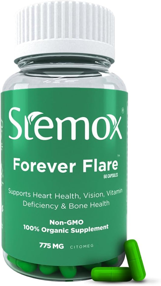 Organic Stemox Forever Flare 775MG Vitamin C Multivitamin Capsules for Men and Women - Non-GMO, 60 Count