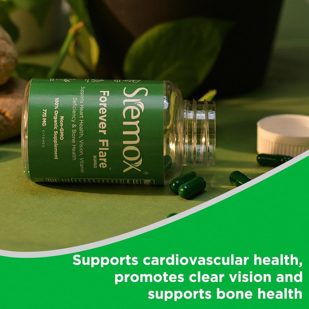 Organic Stemox Forever Flare 775MG Vitamin C Multivitamin Capsules for Men and Women - Non-GMO, 60 Count