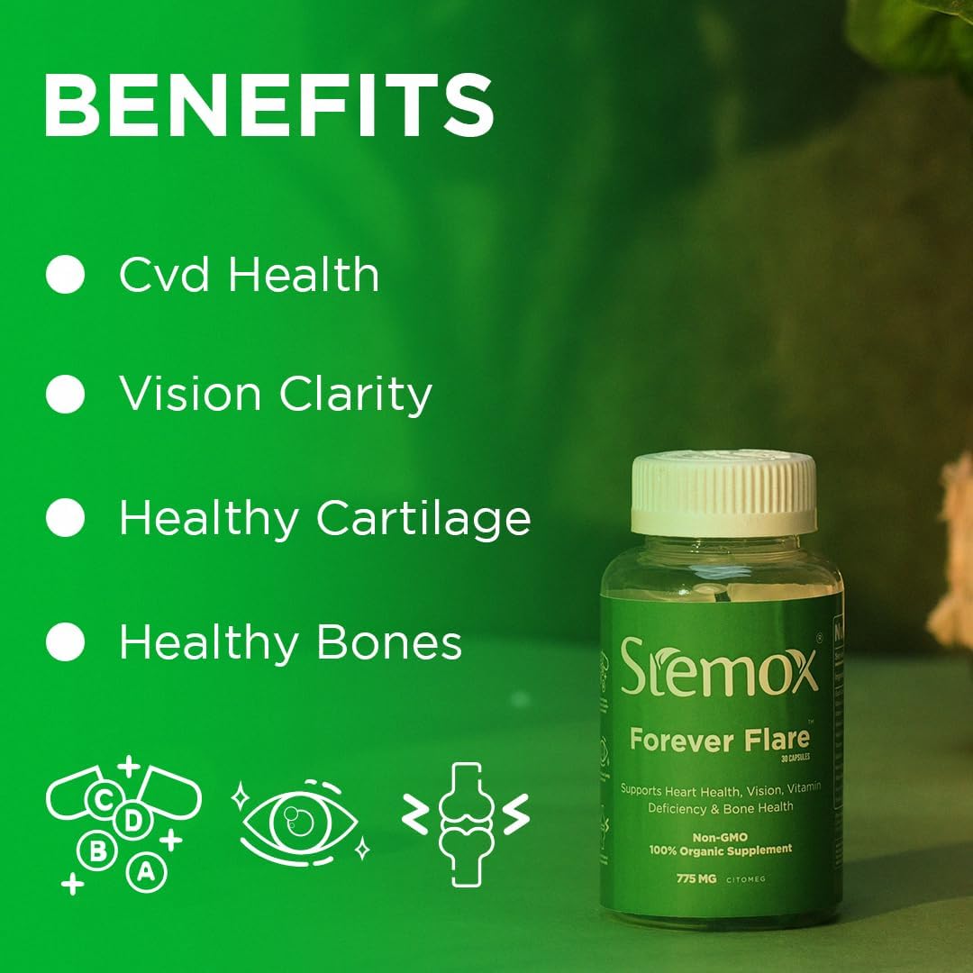 Organic Stemox Forever Flare 775MG Vitamin C Multivitamin Capsules for Men and Women - Non-GMO, 60 Count