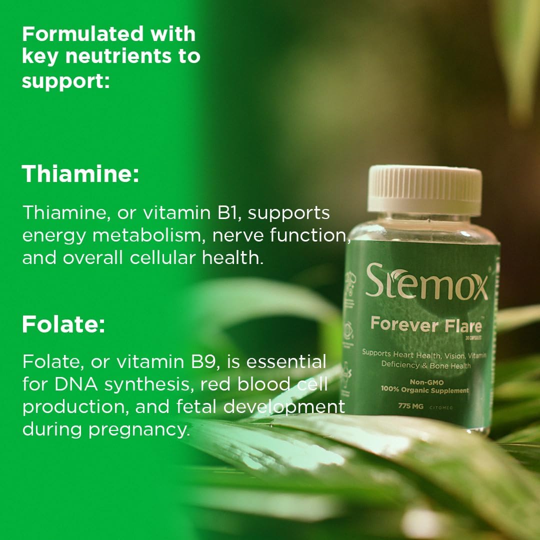 Organic Stemox Forever Flare 775MG Vitamin C Multivitamin Capsules for Men and Women - Non-GMO, 60 Count