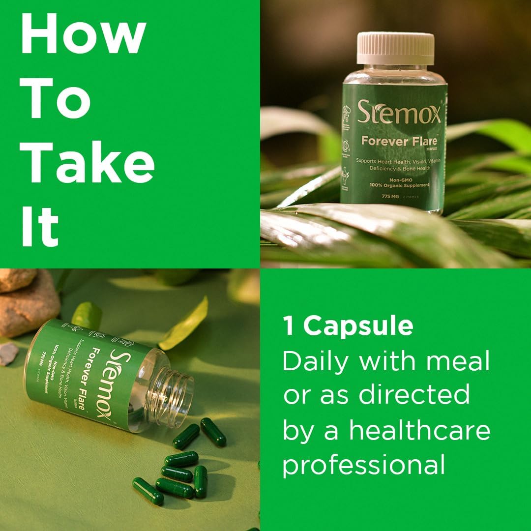 Organic Stemox Forever Flare 775MG Vitamin C Multivitamin Capsules for Men and Women - Non-GMO, 60 Count