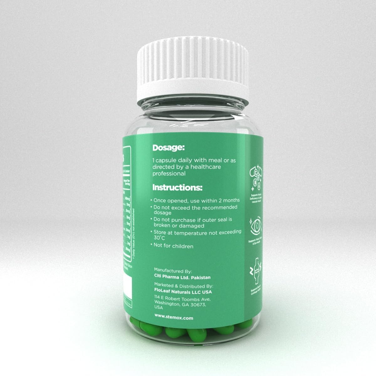 Organic Stemox Forever Flare 775MG Vitamin C Multivitamin Capsules for Men and Women - Non-GMO, 60 Count