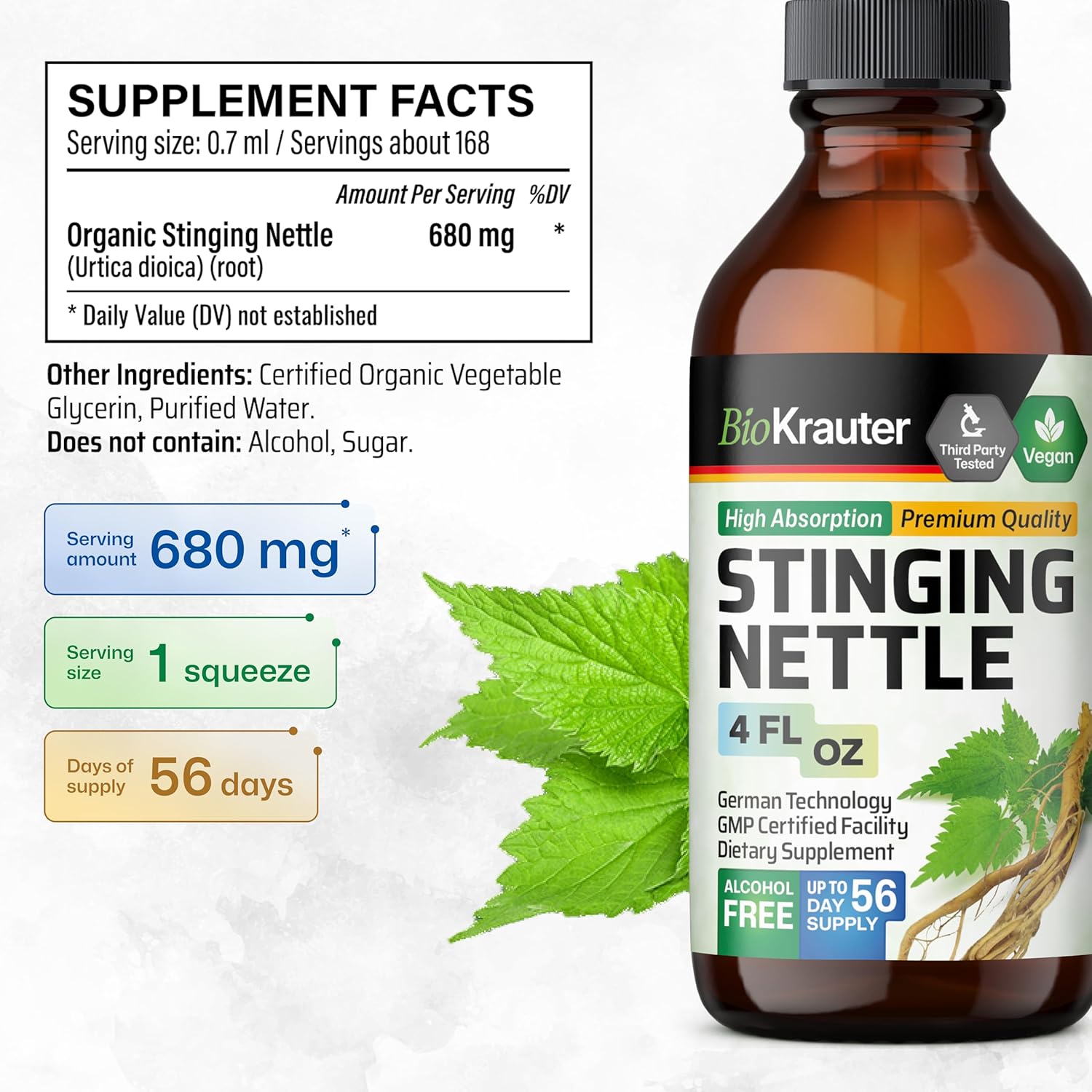 Organic Stinging Nettle and Dandelion Tincture Bundle - 4 Fl. Oz. Each