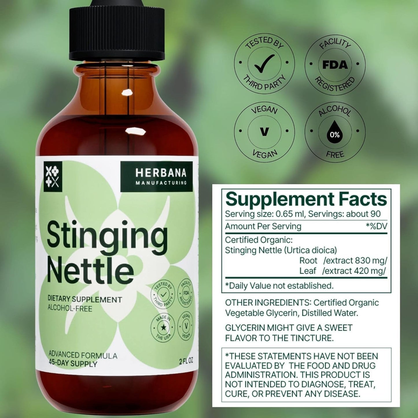 Organic Stinging Nettle Leaf and Root Liquid Extract - Natural Urinary & Kidney Support - High Potency Herbal Supplement - 45-Day Supply