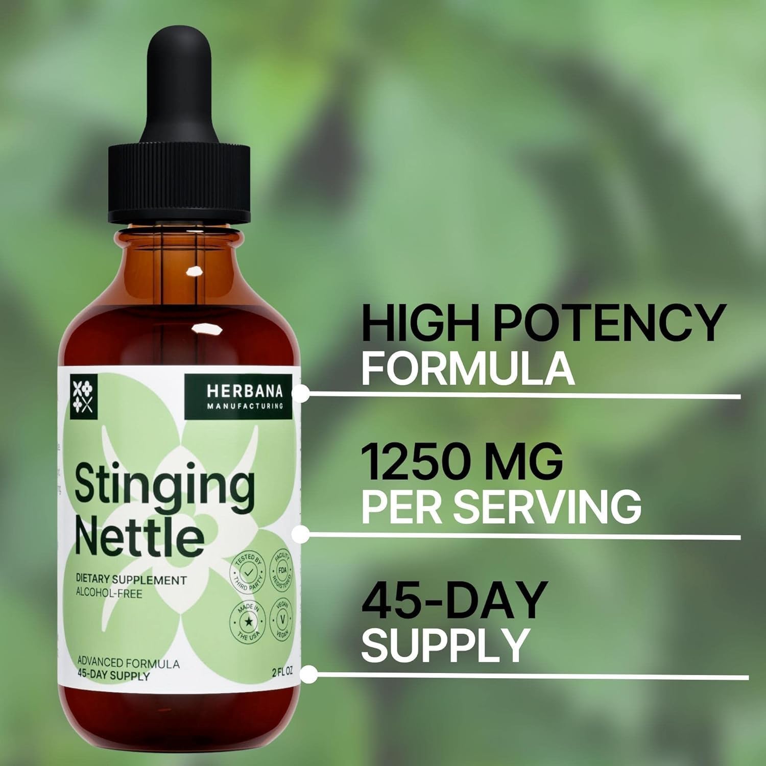 Organic Stinging Nettle Leaf and Root Liquid Extract - Herbal Kidney Support - 2 fl oz - High Potency Supplement - 45-Day Supply - Herbana Manufacturing