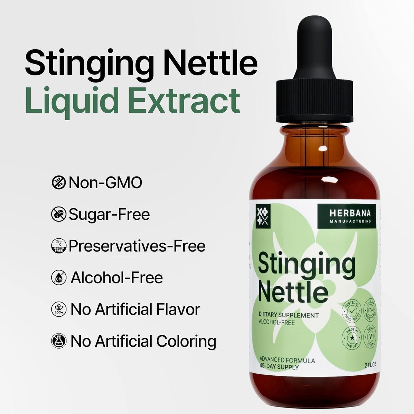 Organic Stinging Nettle Leaf and Root Liquid Extract - Herbal Kidney Support - 2 fl oz - High Potency Supplement - 45-Day Supply - Herbana Manufacturing