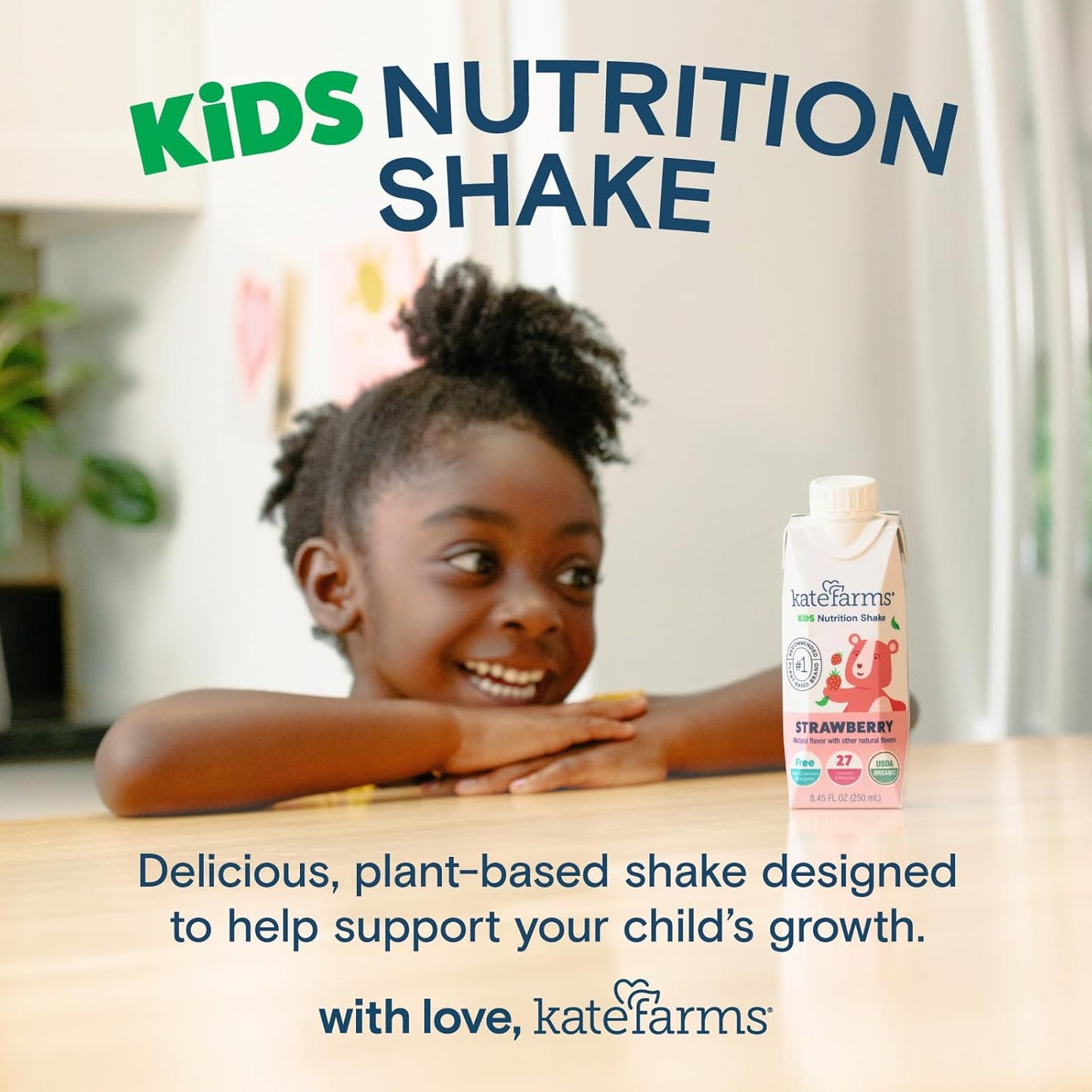 Organic Strawberry Kids Nutrition Shake - 8g Protein, 27 Vitamins, Gluten Free, Non-GMO - 8.45 oz (6 Pack)