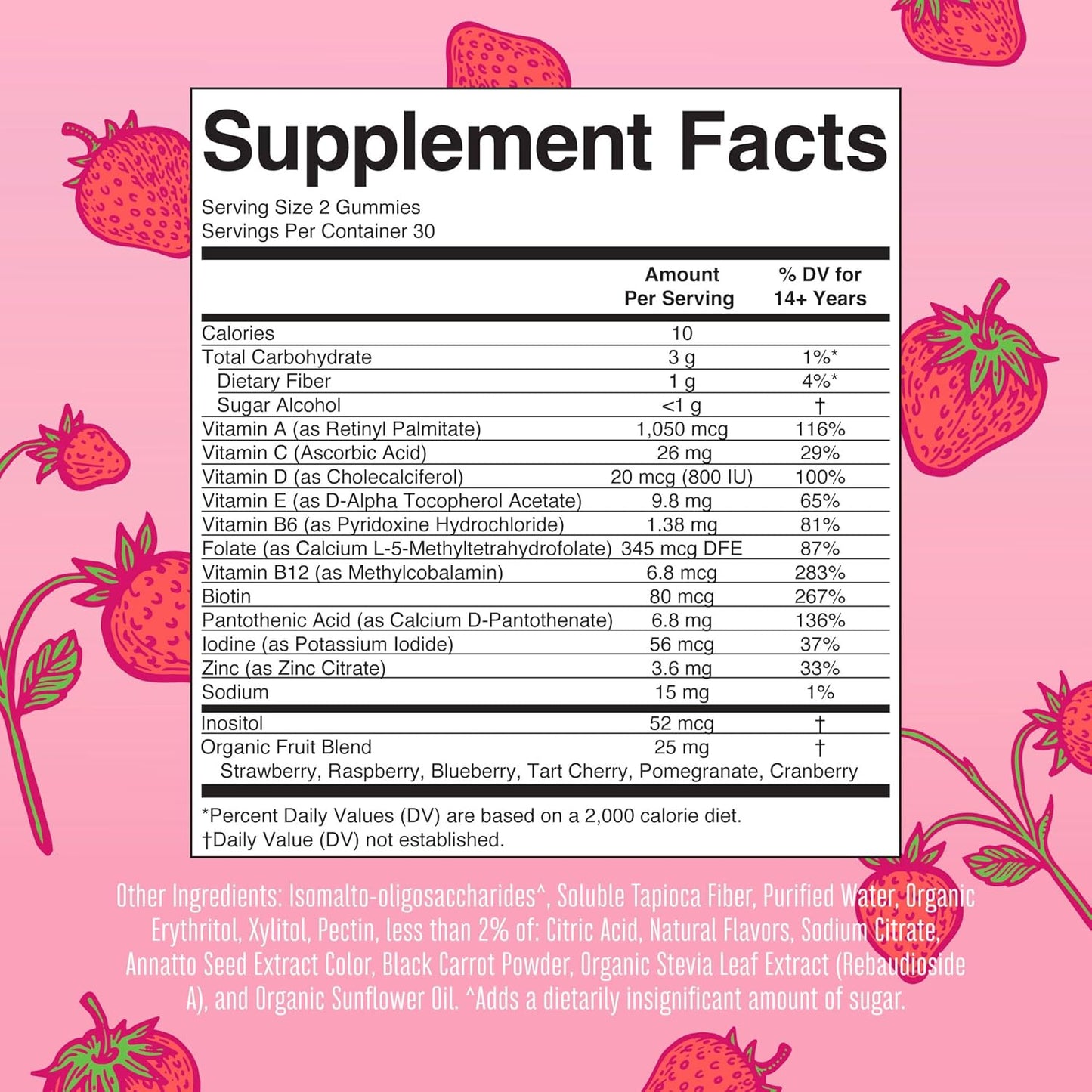 Organic Strawberry Prenatal Postnatal Multivitamin Gummies for Women - USDA Certified, Vegan, Gelatin-Free - Supports Breastfeeding, Beauty, & Immunity