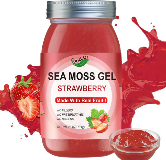 Organic Strawberry Sea Moss Gel - 28oz, 92 Vitamins & Minerals Supplement