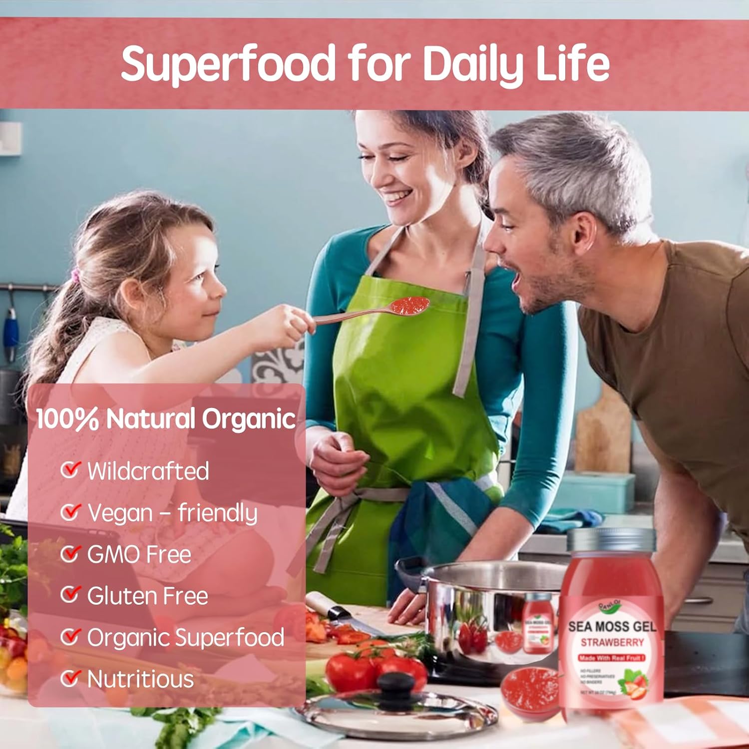 Organic Strawberry Sea Moss Gel - 28oz, 92 Vitamins & Minerals Supplement