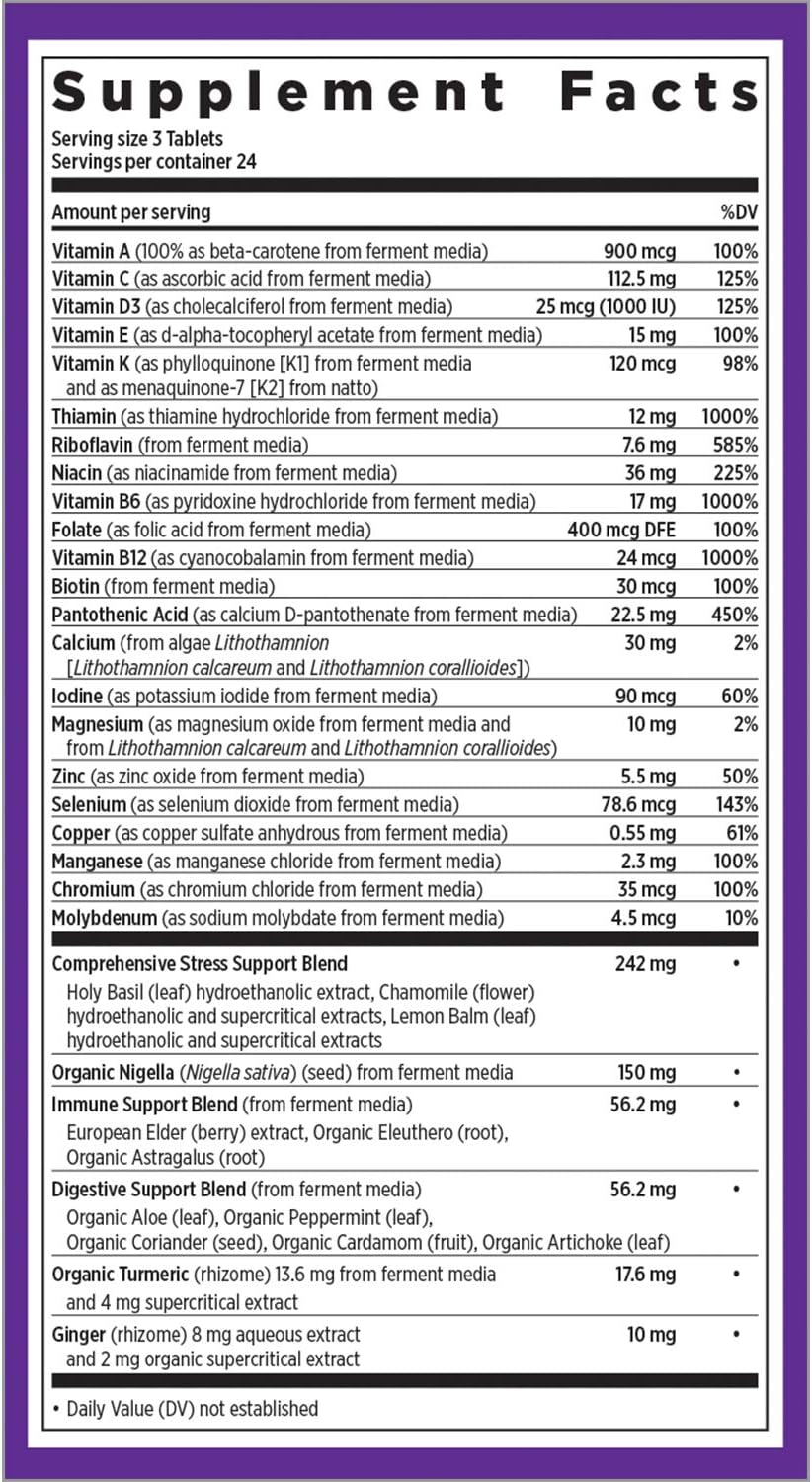 Organic Stress & Mood Support Multivitamin with B Vitamins - New Chapter Calming Supplement with Holy Basil & Lemon Balm, 72 Count
