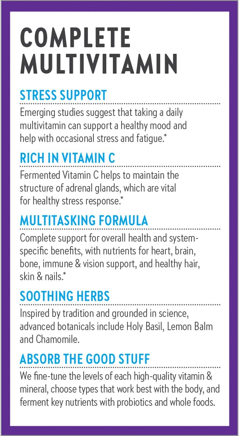 Organic Stress & Mood Support Multivitamin with B Vitamins - New Chapter Calming Supplement with Holy Basil & Lemon Balm, 72 Count