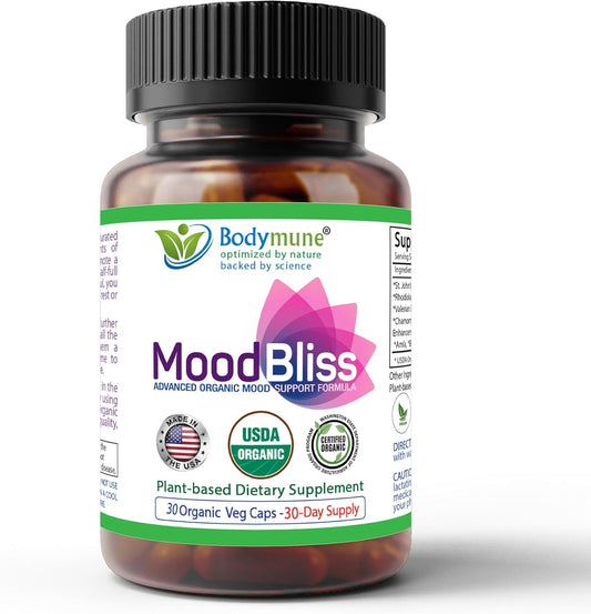 Organic Stress Relief Supplement with St John’s Wort & Ashwagandha - Calm Mind & Body Blend - 60 Capsules