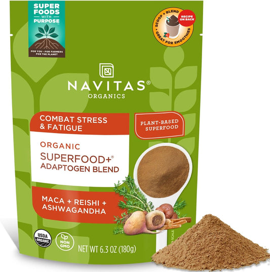 Organic Stress Support Superfood Blend with Adaptogens - Maca, Reishi, Ashwagandha - 6.3oz Bag, 30 Servings - Non-GMO, Vegan, Gluten-Free, Keto, Paleo