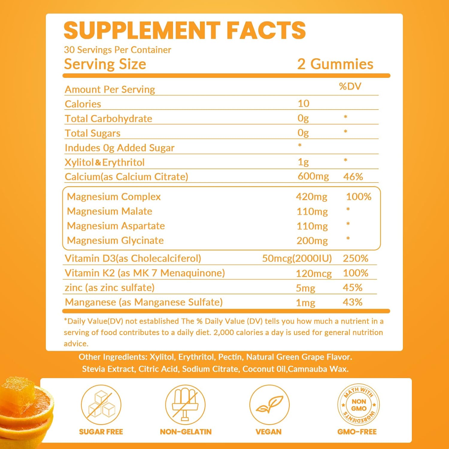 Organic Sugar-Free Calcium Magnesium Gummies with Zinc, Vitamin D3, and K2 - High Absorption for Immune Strength - 60 Count for Adults