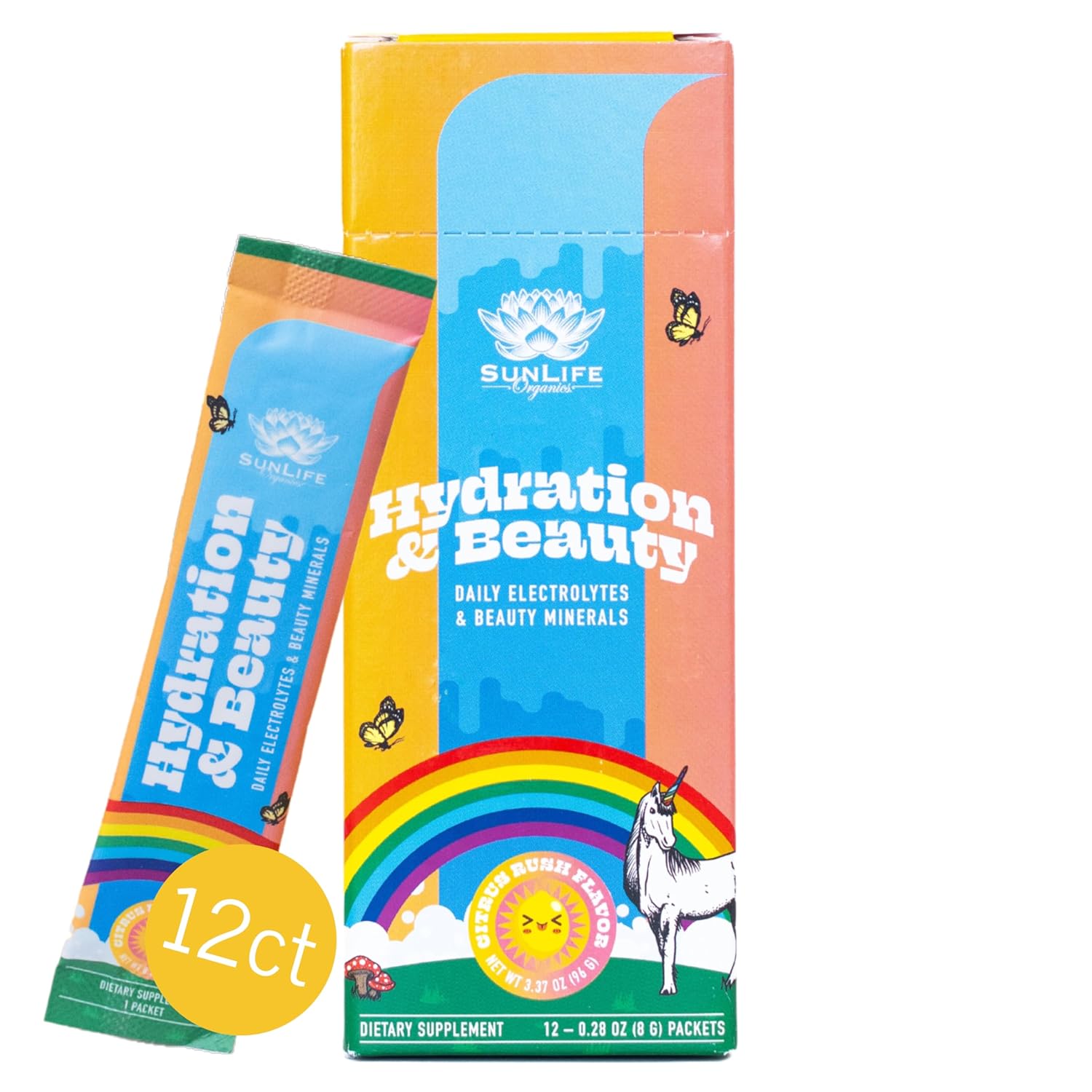 Organic Sugar-Free Electrolyte Powder Packets - 12 Sticks Hydration Pack - Citrus Rush Flavor - Non-GMO Electrolyte Drink Mix for Rapid Hydration