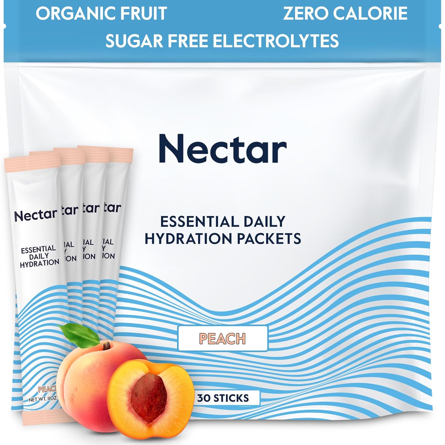 Organic Sugar-Free Electrolyte Powder Packets for Rapid Rehydration - Peach Flavor - 30 Pack