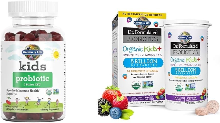 Organic Sugar-Free Kids Probiotic Gummies - Immune & Digestive Support, 3 Billion & 5 Billion CFU Chewables