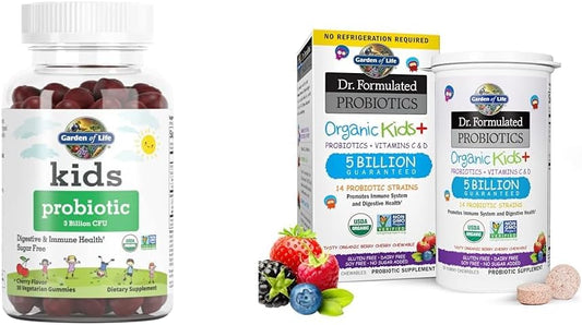 Organic Sugar-Free Kids Probiotic Gummies - Immune & Digestive Support, 3 Billion & 5 Billion CFU Chewables