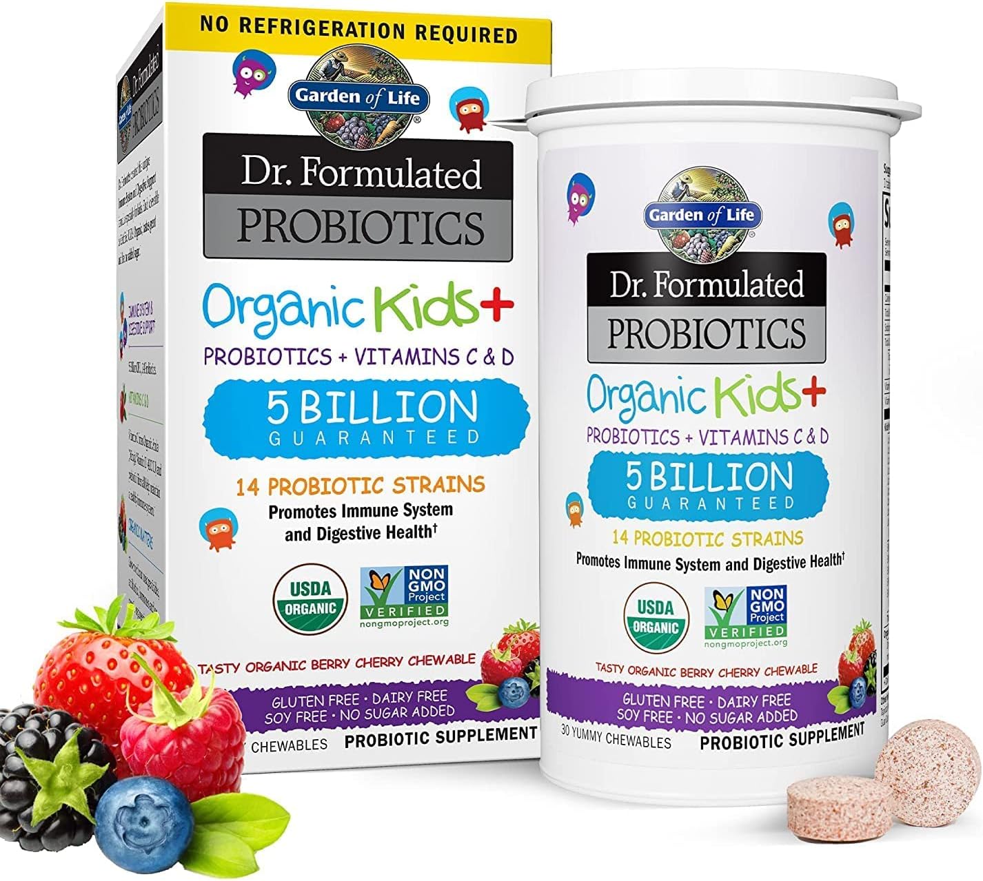 Organic Sugar-Free Kids Probiotic Gummies - Immune & Digestive Support, 3 Billion & 5 Billion CFU Chewables