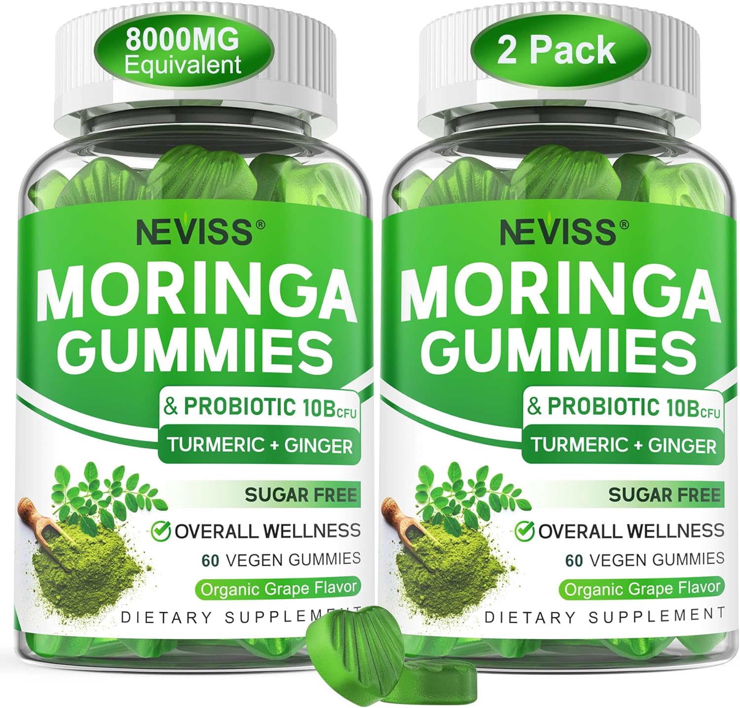 Organic Sugar-Free Moringa Gummies with Probiotics & Turmeric for Gut & Immune Support - Vegan Chewable Supplement for Adults - 120 Count
