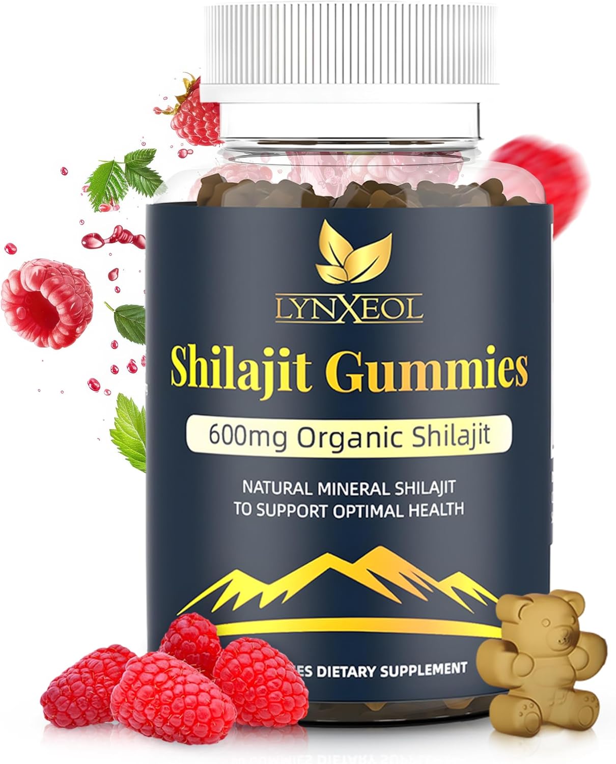Organic Sugar-Free Shilajit Gold Gummies with Gokshura & Ashwagandha - 85+ Trace Minerals, Fulvic Acid - Non-GMO Supplement for Men & Women - 60 Gummies