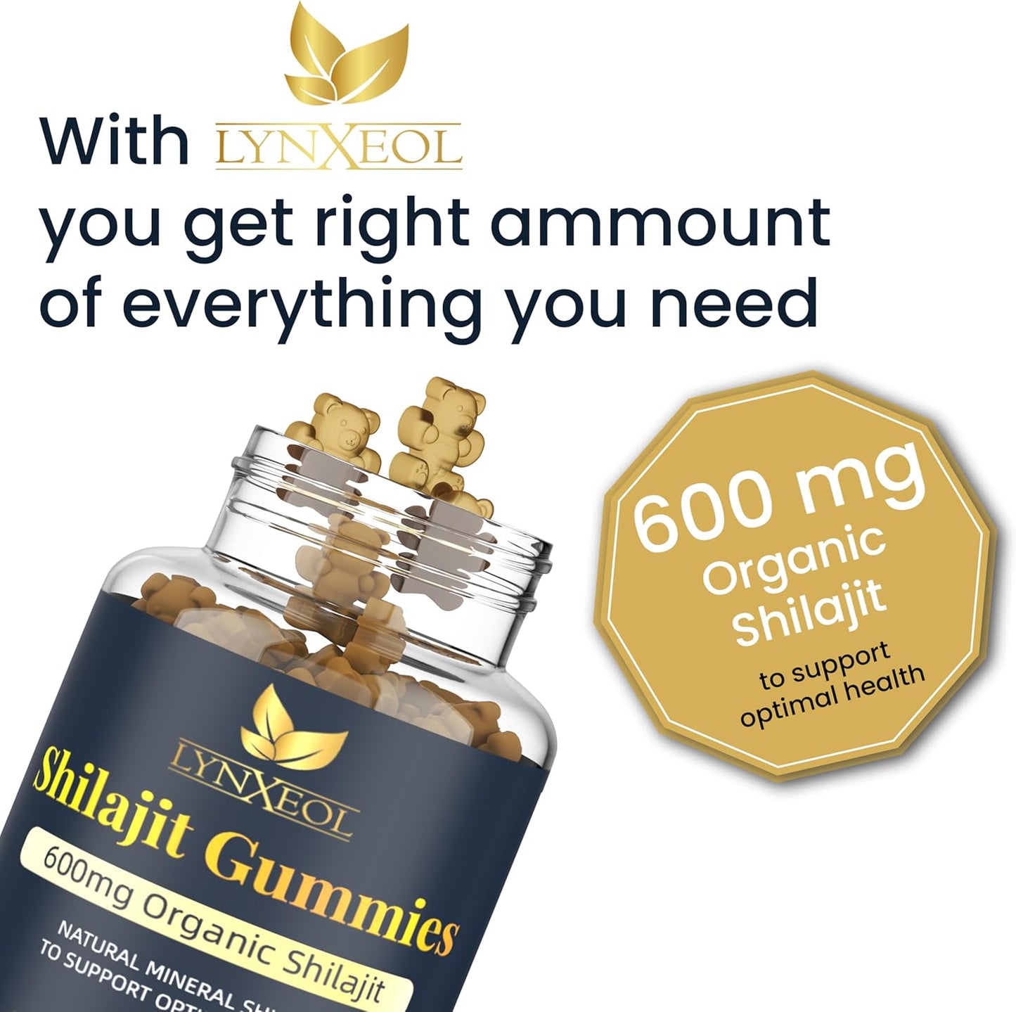 Organic Sugar-Free Shilajit Gold Gummies with Gokshura & Ashwagandha - 85+ Trace Minerals, Fulvic Acid - Non-GMO Supplement for Men & Women - 60 Gummies
