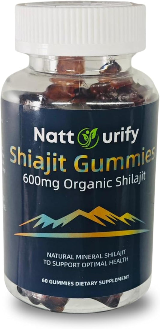 Organic Sugar-Free Shilajit Gummies 600mg - Daily Supplement for Adults - 100% Pure - One-Month Supply (60 Gummies)