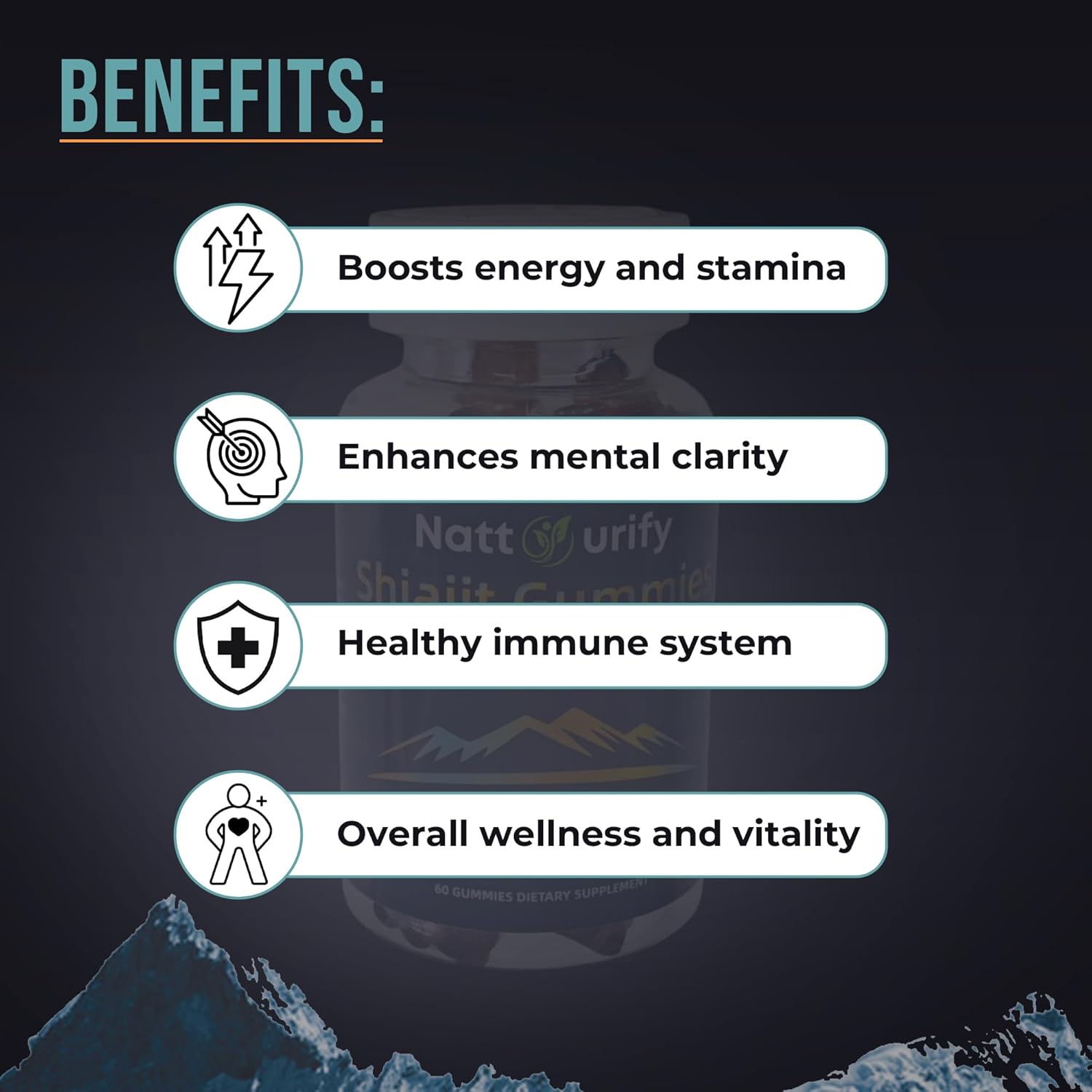 Organic Sugar-Free Shilajit Gummies 600mg - Daily Supplement for Adults - 100% Pure - One-Month Supply (60 Gummies)
