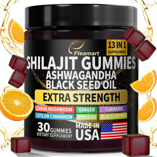 Organic Sugar-Free Shilajit Gummies with Ashwagandha & Black Seed Oil - 30 Count, Himalayan Orange Flavor for Men & Women