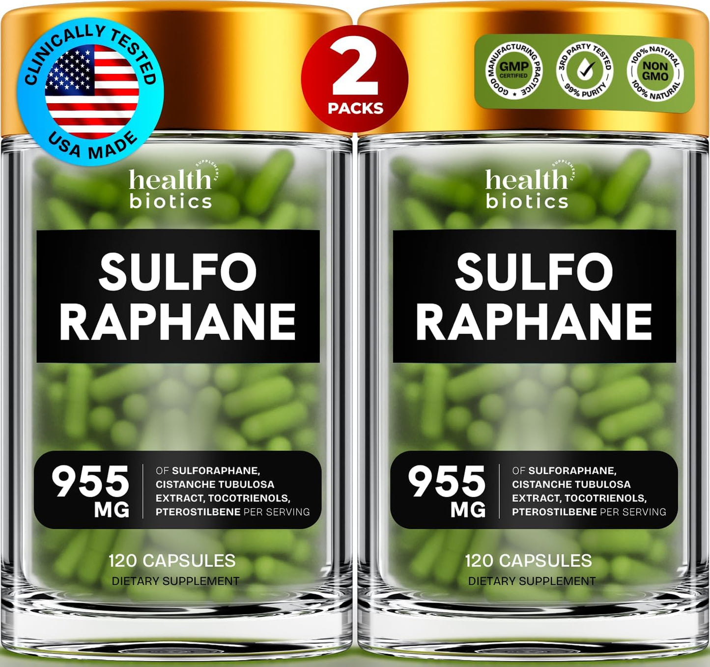 Organic Sulforaphane Supplement with Broccoli Sprouts, Seeds, and Florets - 240 Glucosinolate Pills for Kids and Adults - 2 Pack